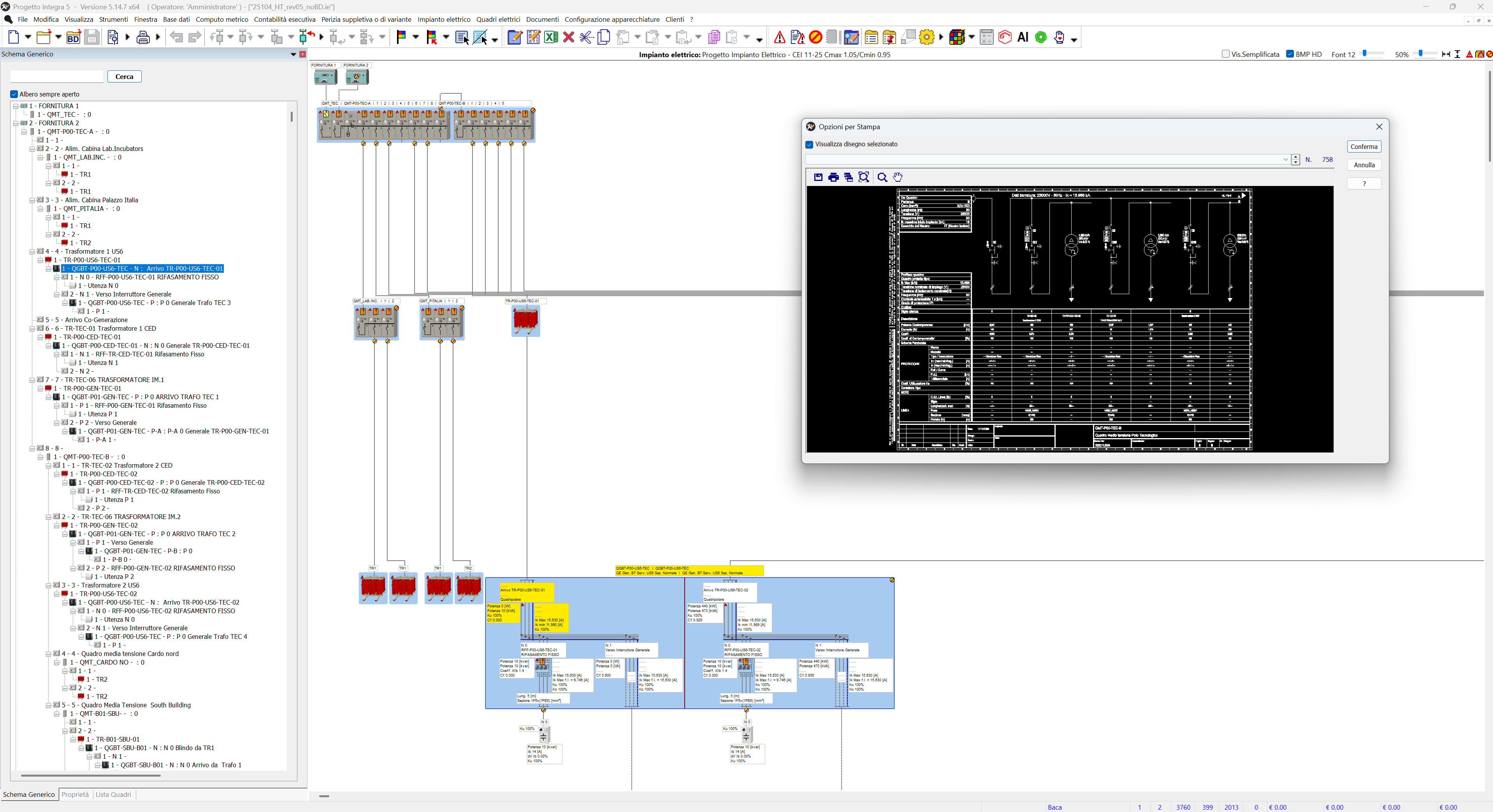 schema unifilare di media tensione data center